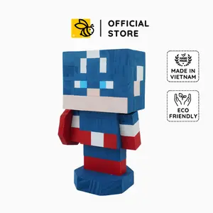 Captain Super Hero Wood Model, Unique Toy Pixel Block, DIY Minecraft decor, Custom Handmade Gift & DIY Coloring Kit, Gift for him, Gift for her``