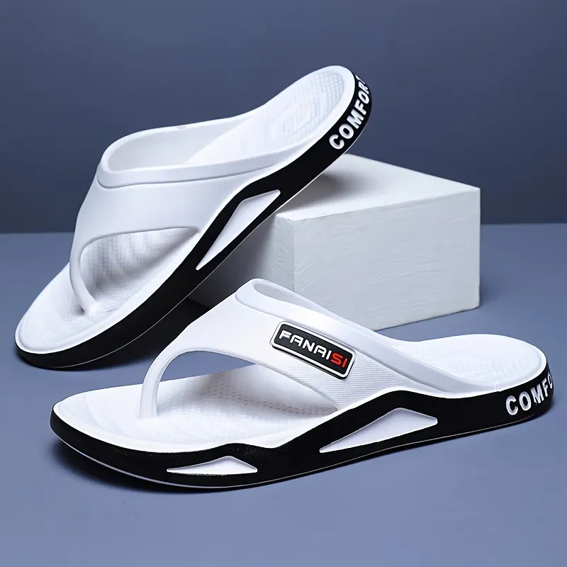 FANASI Men's Comfortable Flip Flops with Arch Support Lightweight EVA Sole Thong Sandals for Beach Pool Outdoor Indoor Casual Wear Fashionable Slippers Footwear Black