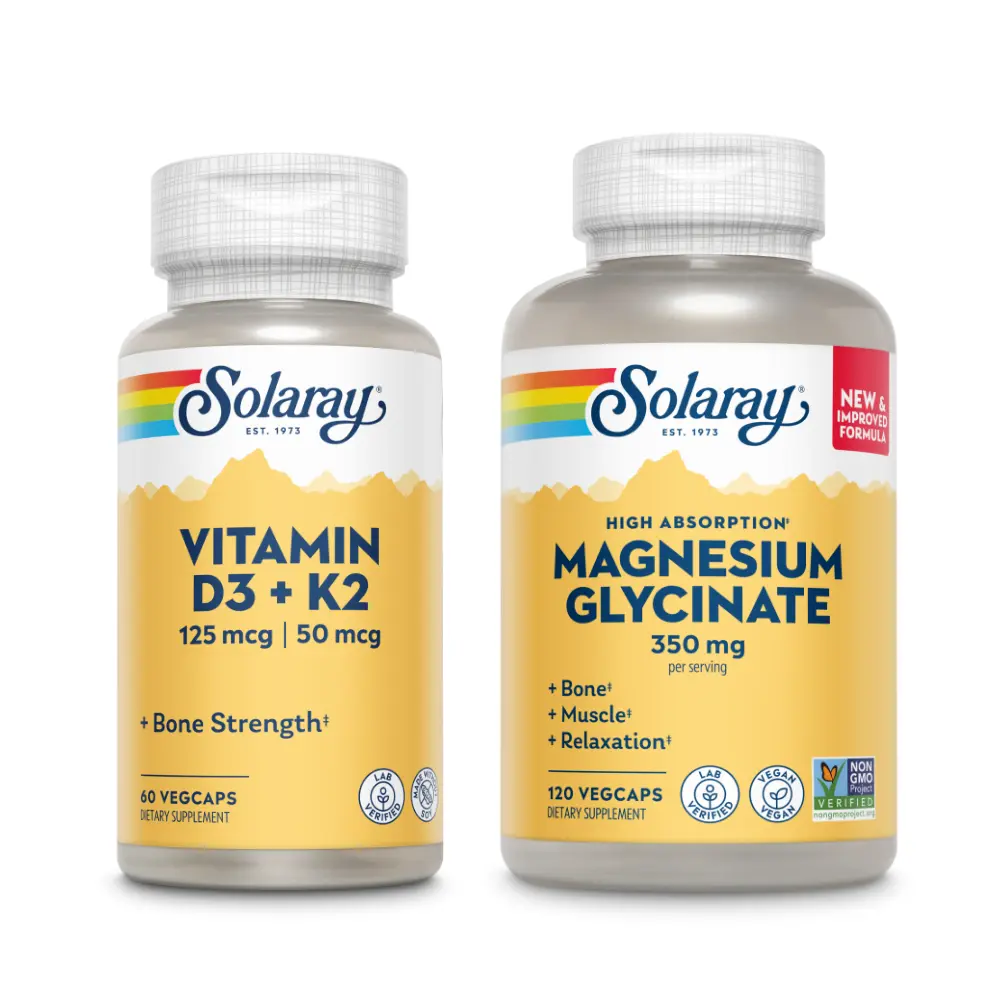 Solaray Stay Active Bundle — Magnesium Glycinate 350mg + Vitamin D3 5000IU — Bone, Muscle & Recovery Routine for Active Adults