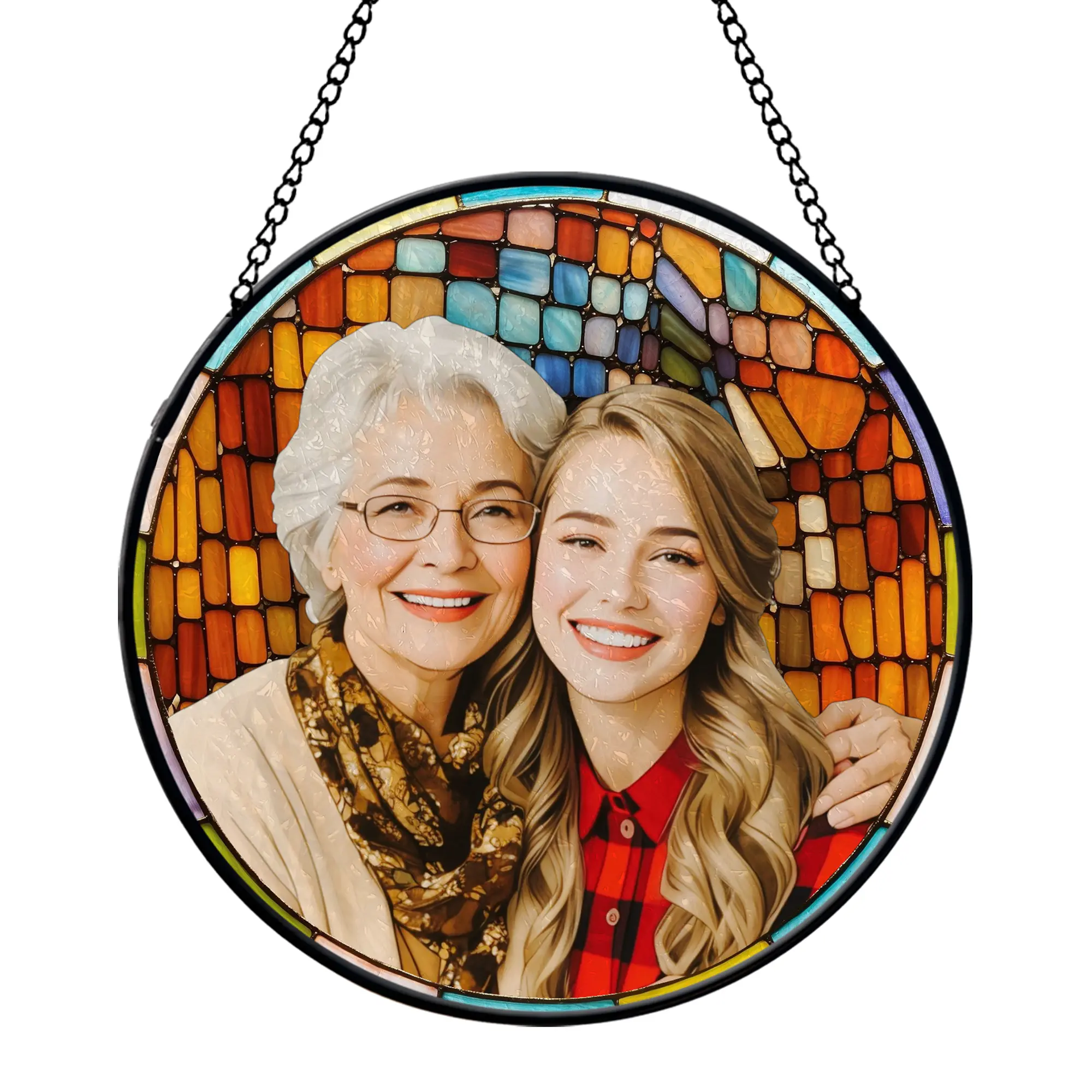 Custom Family Photo Stained Glass Suncatcher - Personalized Window Hanging Keepsake - Handcrafted Gift Decor Hangable Ornaments