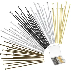 Sureio 500 Pcs Flat Head Pins for Jewelry Making, 2 Inch Straight Pins Metal Jewelry Making, Flat Head pin Jewelries Findings Eye Pin for DIY Craft Earring Bracelet Necklace Pendant(Mixed Colored)
