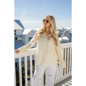 FINAL SALE - Coastal Calm Yellow Striped Oversized Button-Up Blouse