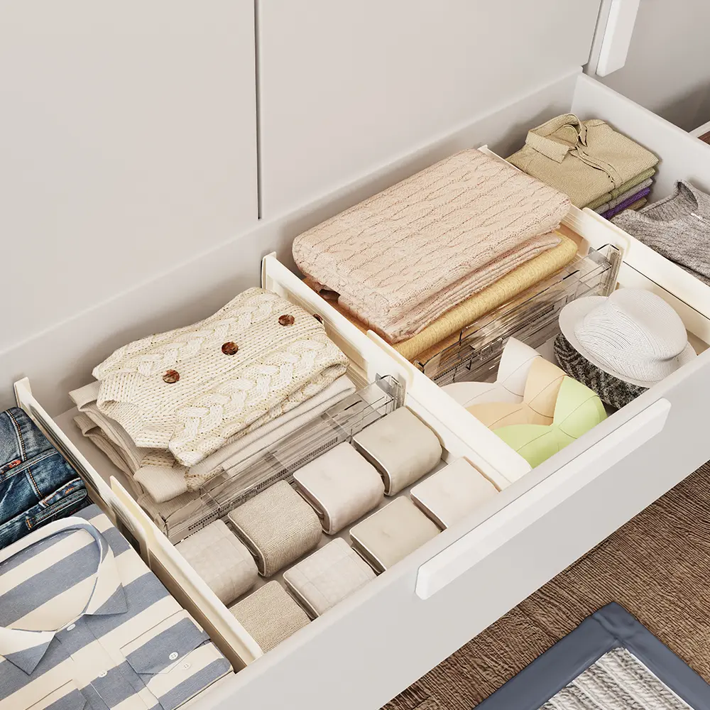 Drawer Dividers for Clothes Adjustable 4" High Expandable from 10.6"-17" Dresser  Drawer Organizer Clear Plastic Separators for Dresser Baby Clothing  Cosmetic and Office Storage - TikTok Shop