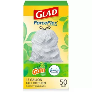 Glad ForceFlex Tall Kitchen Drawstring Trash Bags - Gain Original - 13 Gallon