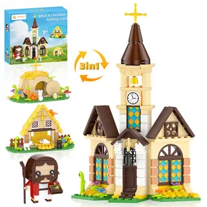 Nubee Jesus Christian Nativity 3-in-1 Building Blocks Set, Jesus Resurrection & Church Easter Decor, Religious Building Toy, Christian Gifts, Easter Basket Stuffers, for Kids Adults(381 PCS)