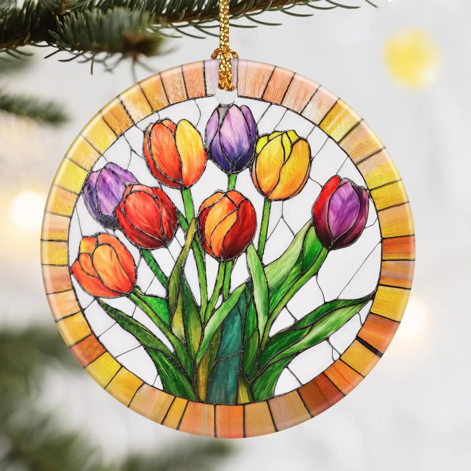 Christmas Ornaments,  2.8in Ceramic Tulips Flower Ornament, Xmas Decor, Christmas Tree Ornaments, Xmas Decorations for Tree, Holiday Ornament, Tulips Gifts, Gifts for Women, Mom, Flower Lovers