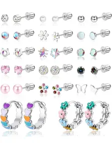 17 Pairs Hypoallergenic Earrings for Girls Women Surgical Steel Screw Back Earrings Toddler Baby Kids Earrings Studs 20G Stud Earring Jewelry