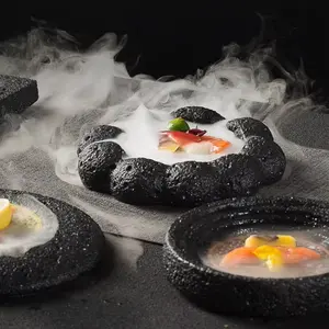 6.8 Inch Square Volcanic Stone Plate, Creative Bowling-Concept Tableware for Dry Ice Salmon Sashimi Serving & Food Demos, 6.8 Inch Square Board