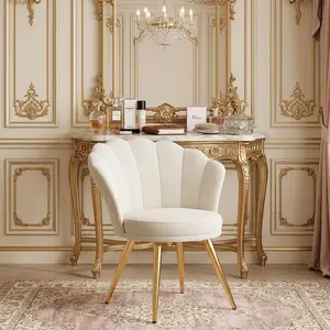 Shell Shaped Velvet Vanity Chair Gold Metal Legs Soft Upholstered Accent Chair Ergonomic Leisure Side Chair Stylish Guest Furniture for Makeup Room Living Room Bedroom Home Decor