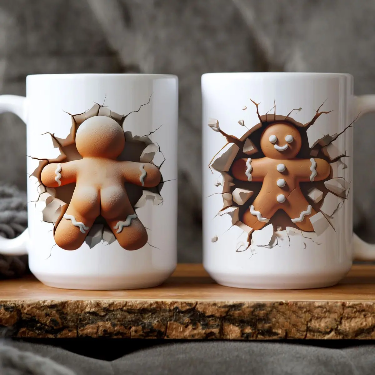 Christmas Coffee Mug with Gingerbread 3D Effect, Holiday Family Gift, Hot Chocolate Cup, Coffee Lovers Gift, Xmas Ideas for Friends, 11 15oz Ceramic