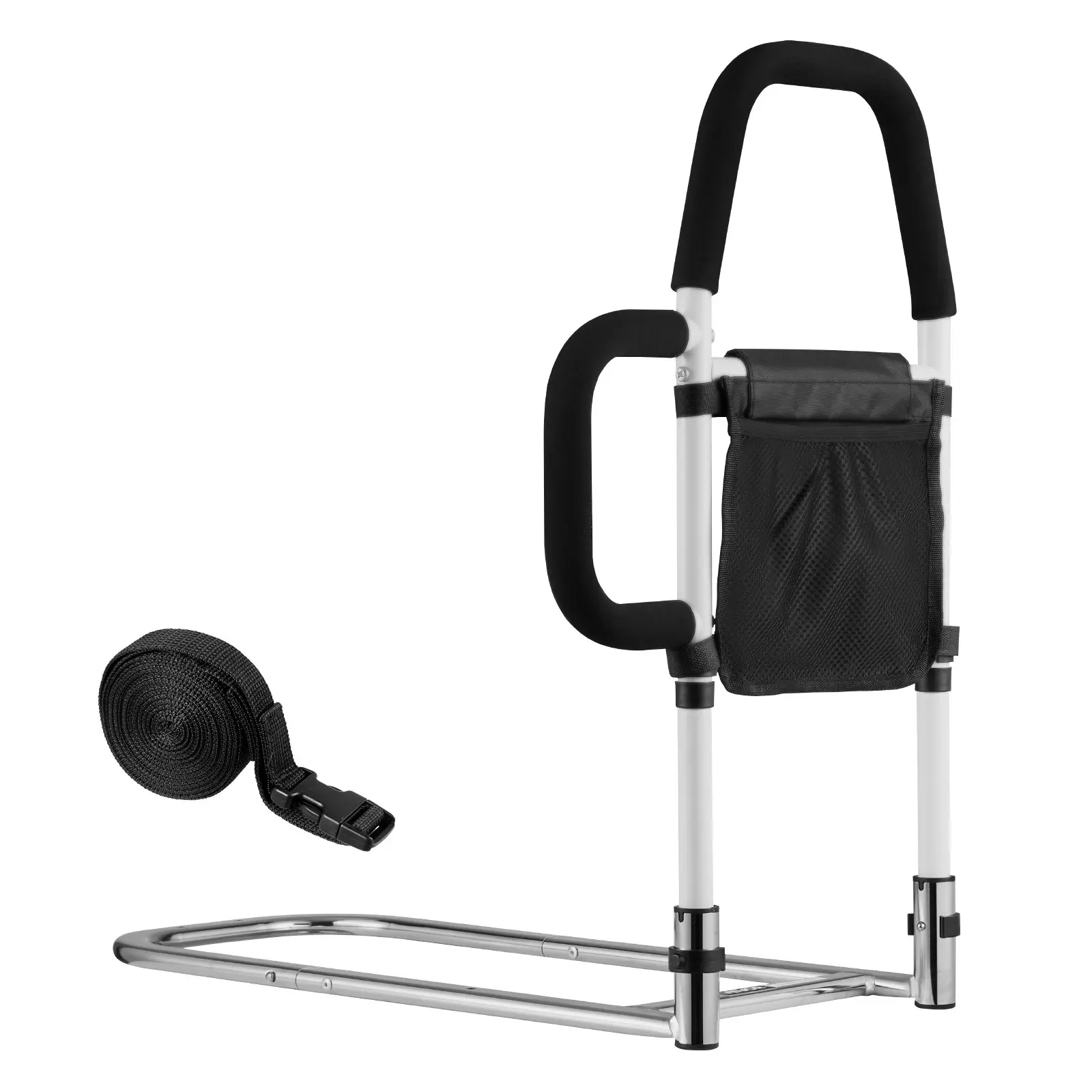 【DealsForYouDays】VEVOR Bed Rail for Seniors, Carbon Steel Adjustable Height Bedside Assist Rail with Side Handle, PU Handrail & Easy Installation, Bedside Cane Fits King, Queen, Full, Twin