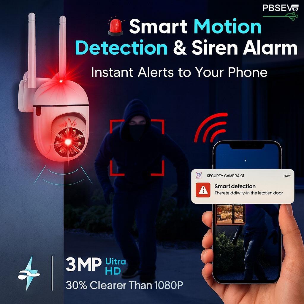 PBSEV  Smart Home Security Camera (Smart Home Gadgets), 360° Rotatable, 1080p Full HD, Full-Color Night Vision, Motion Sensor, 2-Way Audio, Wi-Fi-Bluetooth, Easy Install, Baby Monitor, Remote View, TF Card-Cloud Storage, Housewarming Gift
