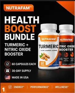 Nutrafam Turmeric 1310mg + Nitric Oxide Booster Bundle + Energy & Blood Flow Support | 60 Capsules Each | 30-Day Supply