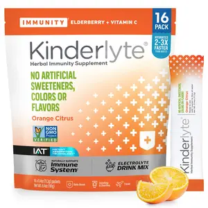 Kinderlyte Immunity Supplement for Kids and Adults, Electrolyte Powder Hydration Packets with Vitamin C, Zinc & Turmeric (Orange Citrus, 16 Count) No Artificial Sweeteners, No Synthetic Dyes