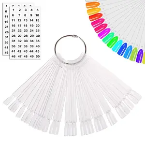 50 Pcs Clear Nail Swatch Sticks with Ring and Numbered Tips - Fan-shaped Display for Nail Art Polish Practice Short Square