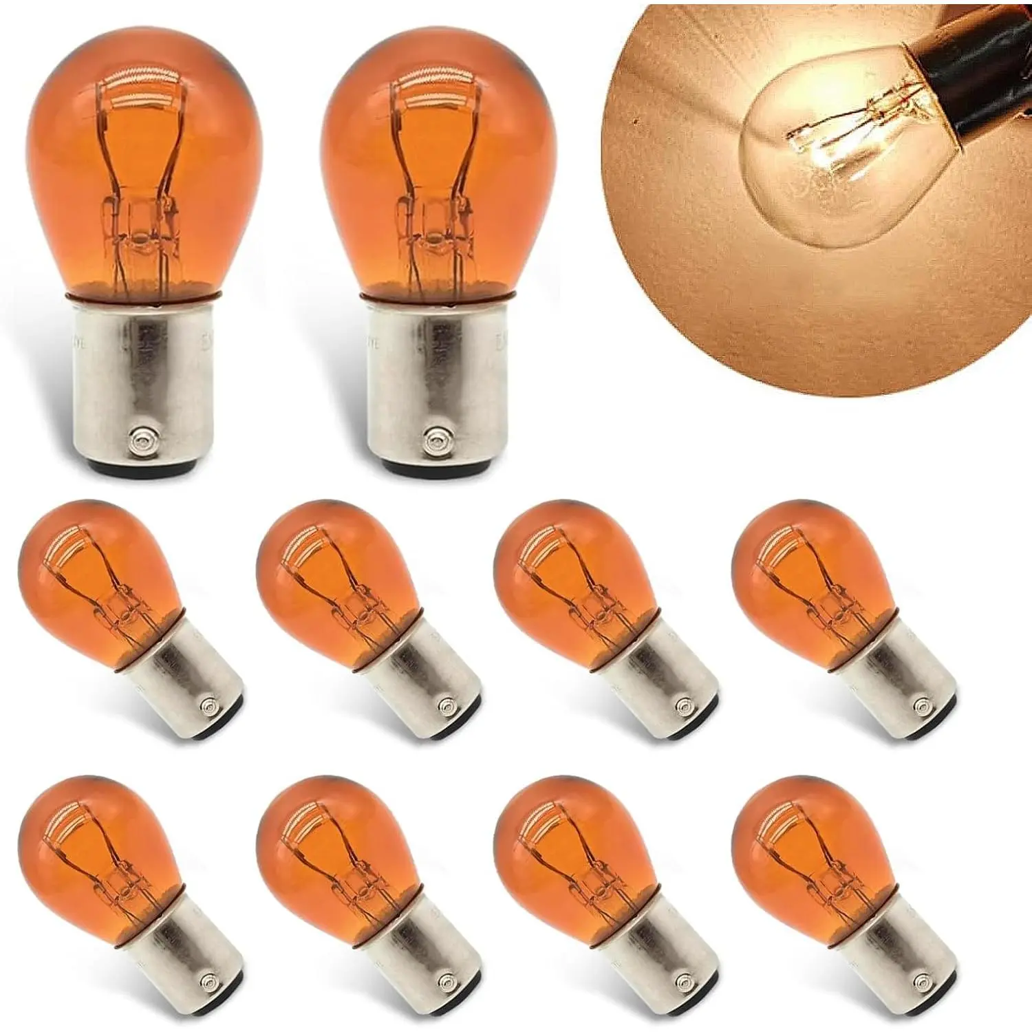 10pcs 1157 Bulbs, Tail Light High and Low Bright Brake Light Bulbs, P21/5W S25 2057 2357 7528 BAY15D Bulbs, Turn Signal Light Bulbs Replacement, neutral Halogen Brake Tail Light Parking Light(Amber)