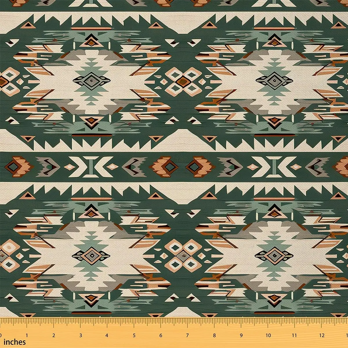 Feelyou Durable Polyester Green Southwestern Upholstery Fabric - 1yd Tight Weave, Fashionable Ethnic Pattern, Waterproof Easy-Clean, Indoor/Outdoor Sewing & Soft Furnishings Material