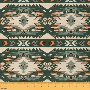 Green Southwestern Upholstery Fabric,1 Yard,Geometric Fabric by The Yard,Tribal Native American Indian Waterproof Fabric,Exotic Style Fabric