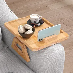 Couch Arm Tray with 360°Phone,Bamboo Folding Sofa Tray,Sofa Armrest Trays Clip-On Couch Desk for Drinks,Snacks,Phone,Remote Control(Natural)