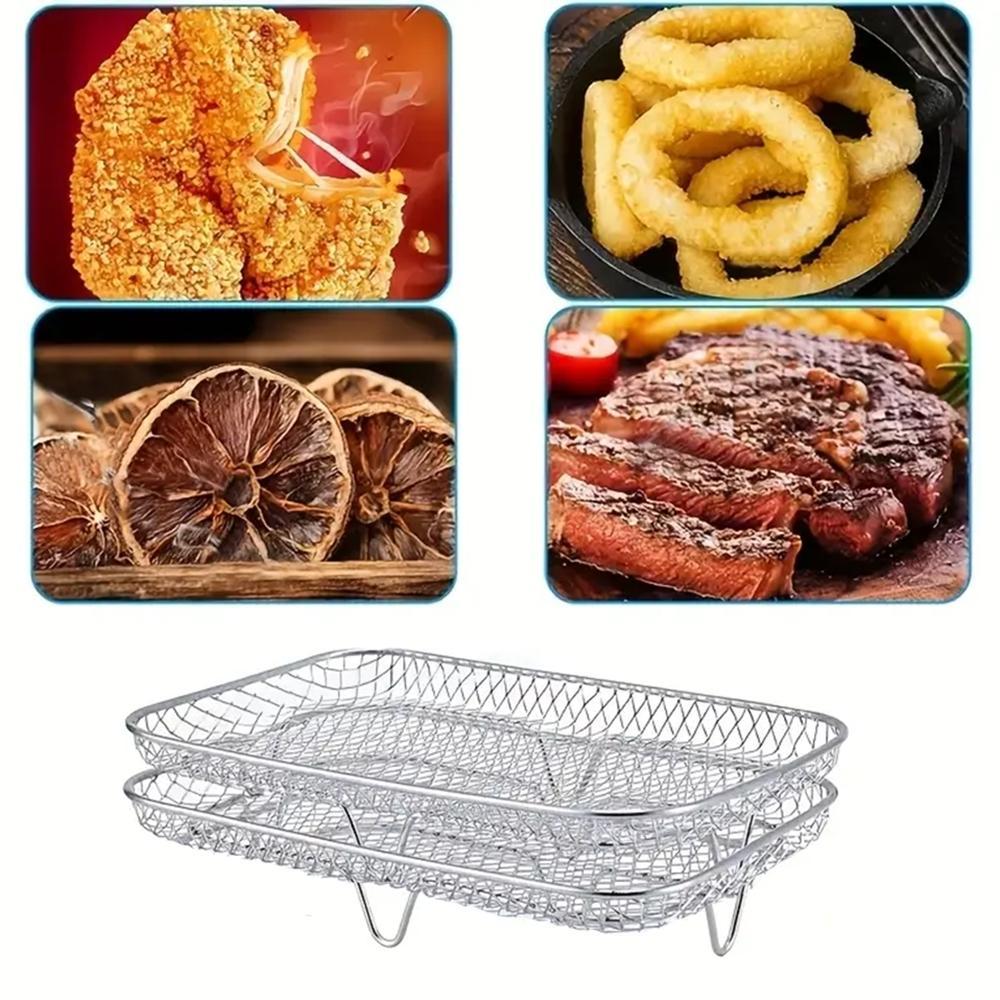 2-Layer 304 Stainless Steel Air Fryer Rack, Stackable Grill Basket and Toast Rack for Chicken Wings and Toast, Cooking Rack for Indoor Grill Accessories