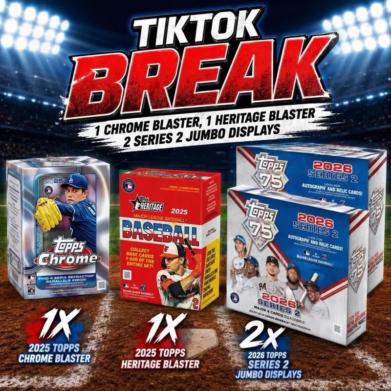 Baseball Card Break #28: 2x 2026 Topps Series 2 Display Jumbo, 1x 2025 Topps Heritage Baseball Blaster Box, and 1x 2025 Topps Chrome Blaster Box