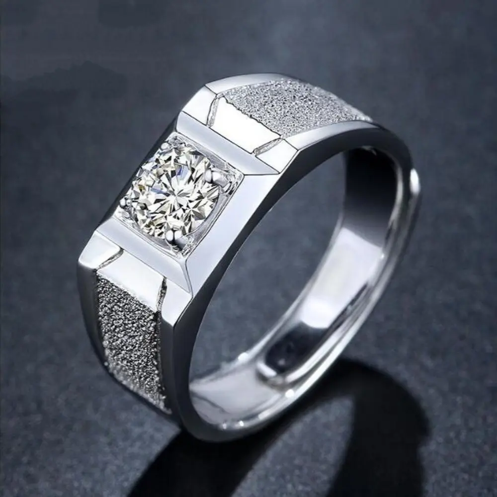 Minimalist Silvery Synthetic Zircon Solitaire Engagement Ring - European Style, Business-Fashion Fusion, Unisex Costume Jewelry, Sizes 6-11, Ideal for Engagement, Wedding Gifts, Solitaire Ring