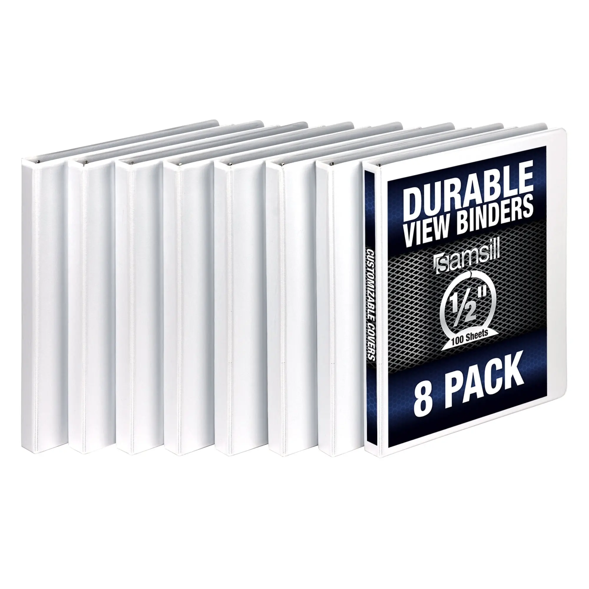 Samsill Economy Durable View Binder - 0.5 in., Non-Glare Finish, Non-Stick, for Frequent Daily Use & Home, White, Pack of 8
