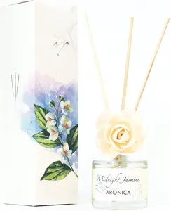 Jasmine Gold and White Bathroom Decor for Small Home, Flower Reed Diffuser for Bathroom, Inciensos Aromaticos para La Casa, Air Freshener Oil Sticks with Holder