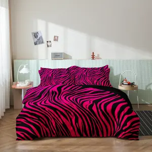 Rose Red Zebra Print Leopard Print Digital Print Duvet Cover Set,3pcs Bedding Set,Digital Print,Using A Family Hotel Dormitory (Includes 1 Duvet Cover And 2 Pillowcase,No Comforter, No Pillow)