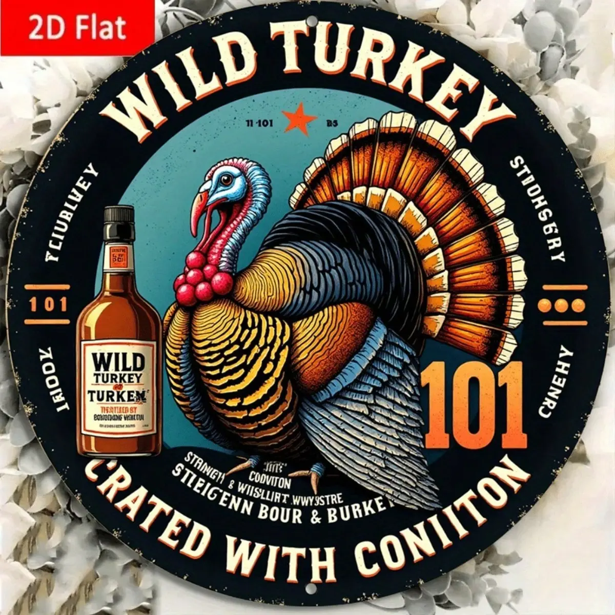 Vintage Tin Metal Sign, Whiskey Wild Turkey Wall Decor, Painted Turkey Decoration, American Vintage Home Bar, Cabin Man Exclusive Space
