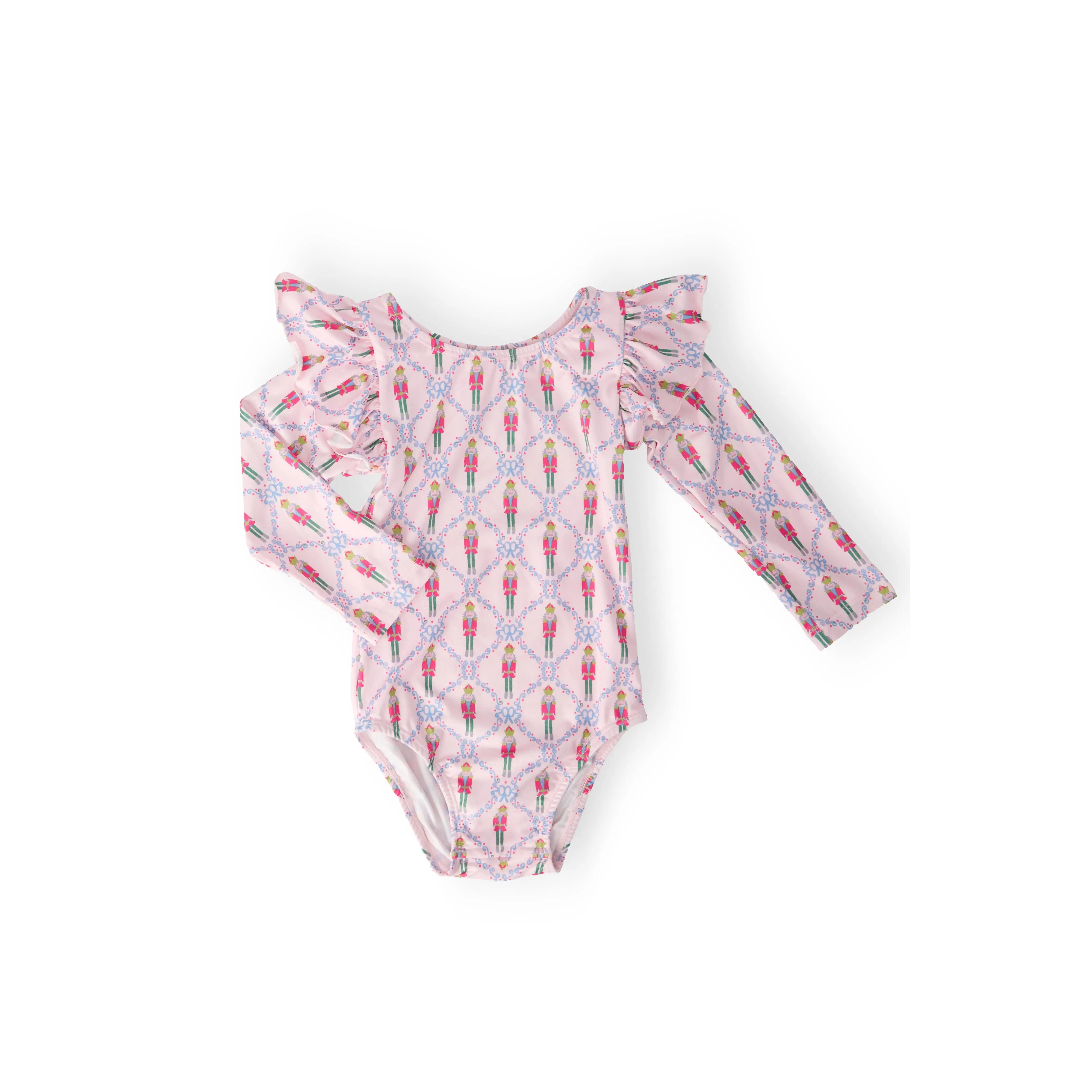 Girls' Pink Nutcracker Toddler Outfit, Long-Sleeve Flutter Sleeve Leotard