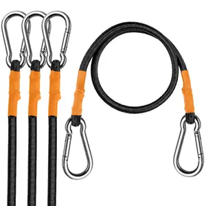4-Pack Heavy Duty Bungee Cords with Locking Carabiners (10mm/24in/ 230LB Max Break Strength), Orange Bungee Straps Upgraded Carabiner Hooks