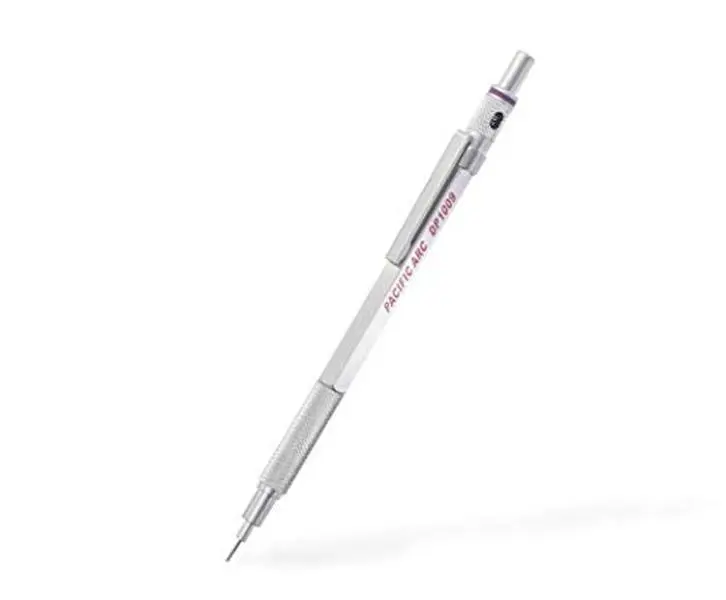 Pacific Arc Chromograph Metal Mechanical Pencil .9 mm Silver Barrel Mechanical Pencil with Built In Adjustable Pencil Grade, Lead Pencil Holder for Drafting, Sketching, and Drawing