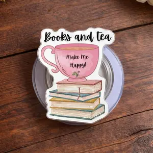 Cute Books and Tea Magsafe Phone Grip - Magnetic Pop Socket & Kickstand - Book Lover Gift for Her