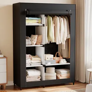 Portable Wardrobe Closet with Cover, Freestanding Portable Garment Rack, Portable Closet Wardrobe for Clothes Storage, Clothes Organizer for Bedroom, Dorm, Apartment