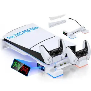 PS5/SlimStand and Cooling Station with LED Controller Charging Station for PlayStation 5 Console, Controller Charger, Cooling Stand, PS5/SlimAccessories Kit