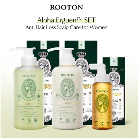 [ROOTON Official Store] Alpha Erguen Anti Hair Loss Scalp Care Bundle SET for Women – Vegan Formula for Anti Hair Loss, Scalp Balancing & Silky Nourishing Care with Clinically Proven RT-Complex Formula (with Shampoo + Treatment + Hair Tonic)
