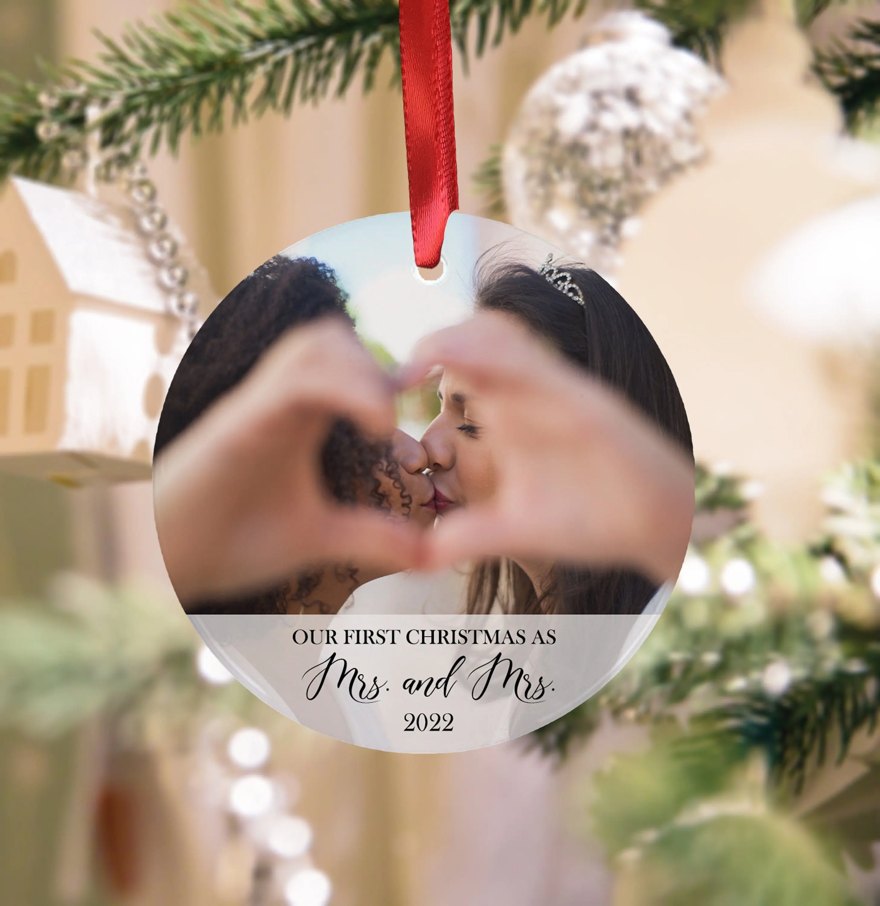 Our First Christmas as MRS and MRS christmas ornament, Lesbian couple, LGBTQ, Wedding Gift, Photo ornament, Personalized ornament