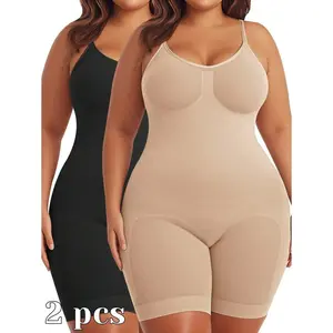 [ Plus Size] Solid Color Shapewear Bodysuit, Lady Tummy Control Butt Lifting Shaper Romper, Highwaist Girdle, Seamless Thigh Slimmer Body Shapewear, Tummy Tuck Shapewear, Womenswear Fabric Bra