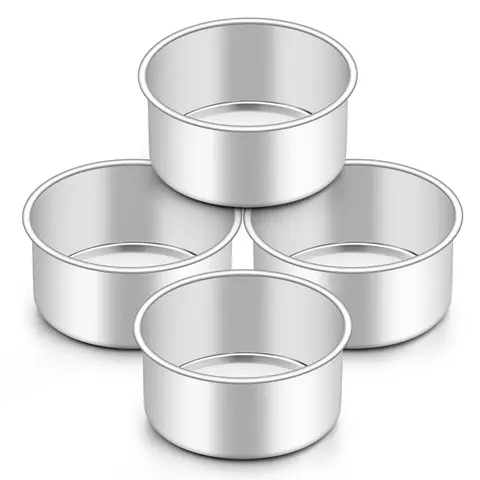 4PCS 4 Inch Cake Pan, Aluminum alloy Mini Cake Pan Small Round Baking Tins Set, For Baking Steaming Serving, Healthy & Sturdy, Easy Clean & Dishwasher Safe