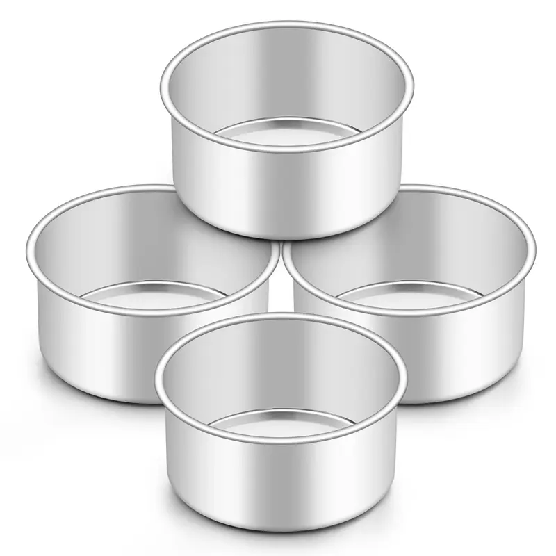 4PCS 4 Inch Cake Pan, Aluminum alloy Mini Cake Pan Small Round Baking Tins Set, For Baking Steaming Serving, Healthy & Sturdy, Easy Clean & Dishwasher Safe