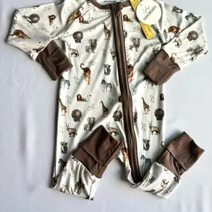 Safari Bamboo Romper, 0-18 months, dual zipper, footies and mittens, onesie sleepers