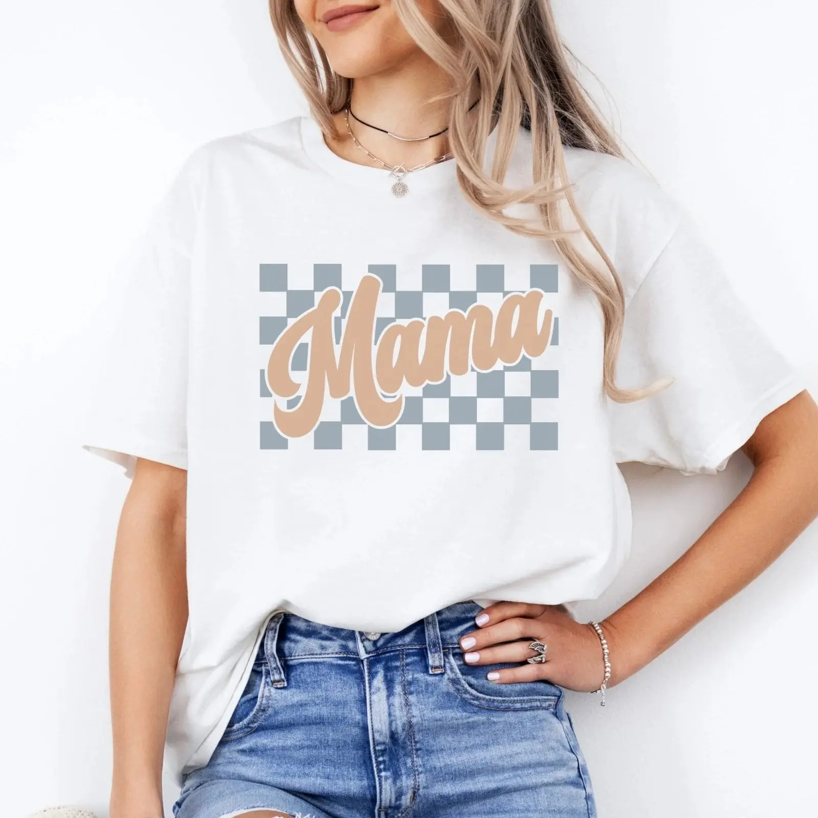 Mama Checkerboard T-Shirt, Retro Mama Graphic Tee, Mom Life Shirt, Cute Mother's Day Gift, Checkerboard Mama Crewneck, Comfort Colors Mama TShirt