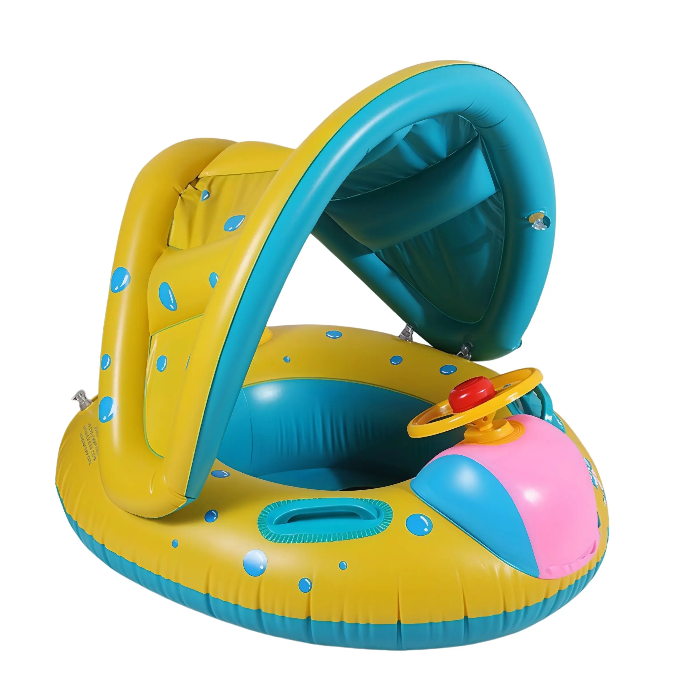 Inflatable Car Shaped Pool Float with Removable Canopy & Steering Wheel, Bubble Print Swim Float with Safety Handles & Built in Seat, Portable Water Float for Pool & Beach, Car Shape Design, Inflatable Pool Raft, Pool Floats Raft