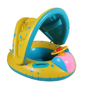 Inflatable Car Shaped Pool Float with Removable Canopy & Steering Wheel, Bubble Print Swim Float with Safety Handles & Built in Seat, Portable Water Float for Pool & Beach, Car Shape Design, Inflatable Pool Raft