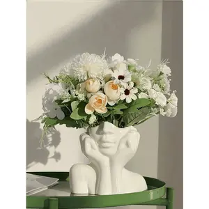 Ceramic Face Vases, White Flower Vases for Decor, Modern Decorative Vase Centerpiece for Table Shelf Living Room Office Bedroom