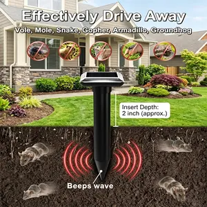 SAIJZEK 2026 Solar Mole & Gopher Repeller 4-Pack – Humane Ultrasonic Yard Pest Control, Waterproof Garden Stakes for Snakes, Voles & Groundhogs Solar Animal repellent