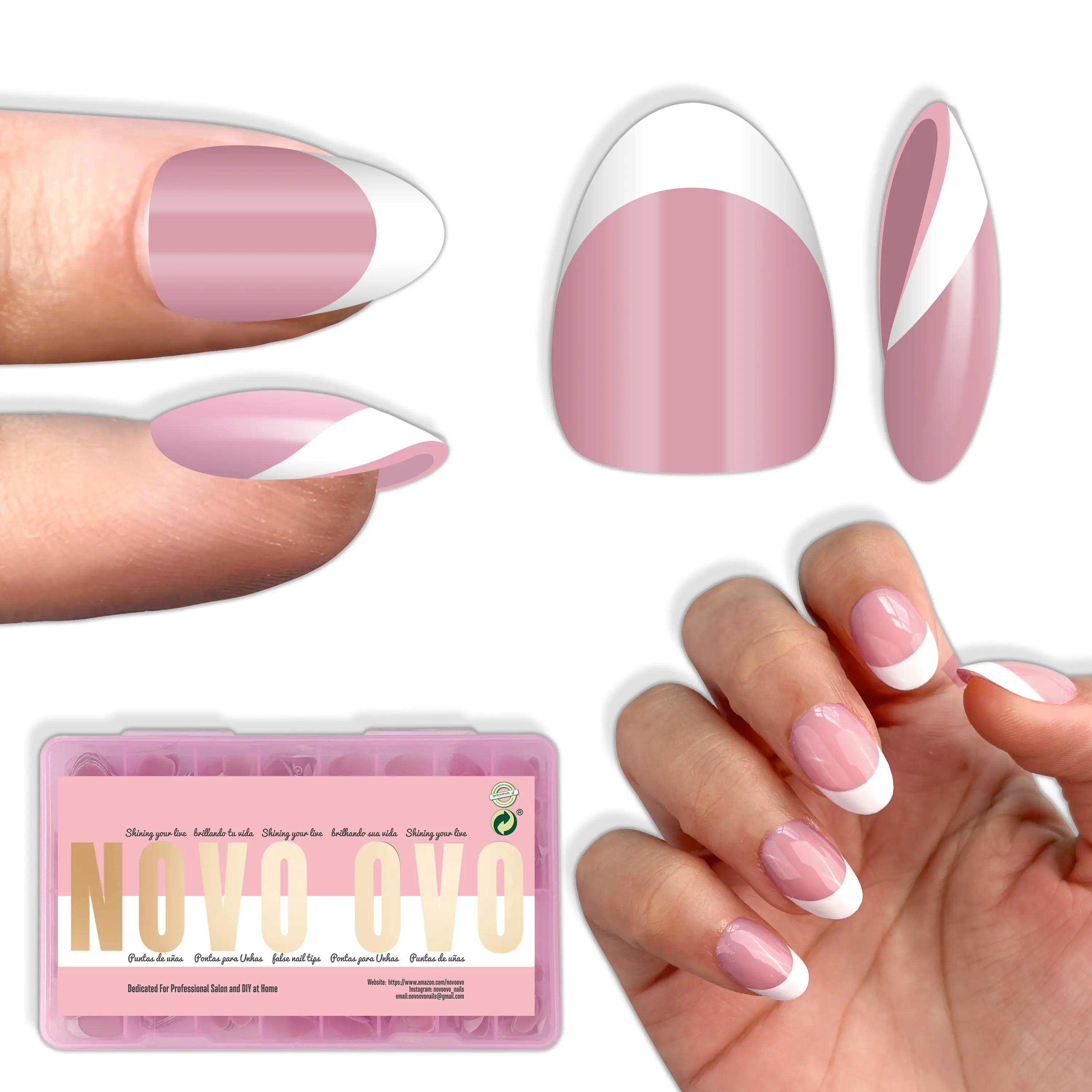 Almond Extra Short White French Tip Berry Pink