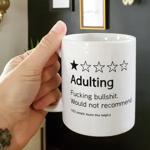 Handmade 'Adulting Review' Coffee Mug - Funny & Humorous Ceramic Cup for Adults