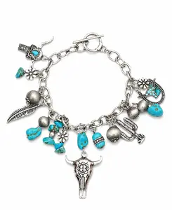 Ranchin' Life Charm Style Fashion Bracelet Durable Metal Coating One Size Fits Most Country Life Inspired Unisex Accessory with Turquoise Accents Cowgirl Jewelry Trendy Stack Bangle